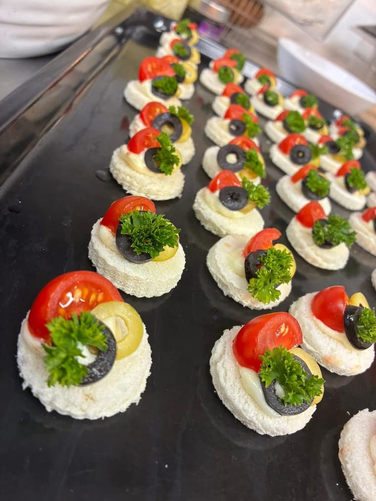 Tray of canapés prepared for a cocktail reception